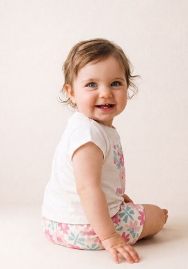 Ensemble tee-shirt et short 100% coton à motif bébé fille Ensemble tee-shirt et short 100% coton à motif bébé fille