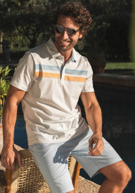 Polo manches courtes homme blanc à rayures colorées