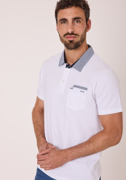 Polo manches courtes homme blanc 100% coton