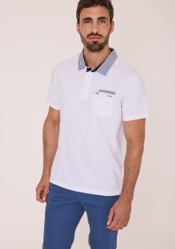 Polo manches courtes homme blanc 100% coton