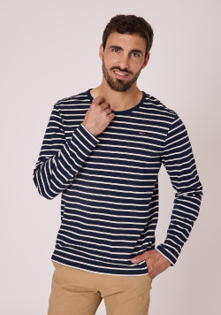 Marinière Homme manches longues bleu marine rayé grège