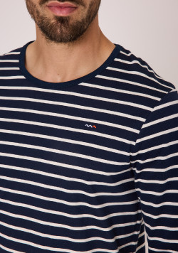 Marinière Homme manches longues bleu marine rayé grège