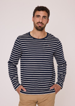 Marinière Homme manches longues bleu marine rayé grège
