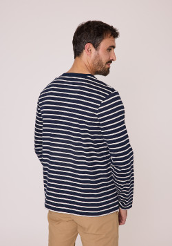 Marinière Homme manches longues bleu marine rayé grège