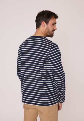 Marinière Homme manches longues bleu marine rayé grège