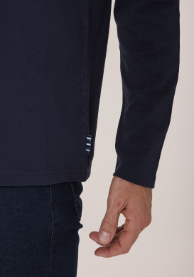 Polo manches longues homme 100% coton bleu marine