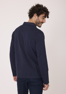 Polo manches longues homme 100% coton bleu marine