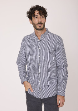 Chemise manches longues homme rayée bleu marine
