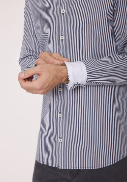 Chemise manches longues homme rayée bleu marine