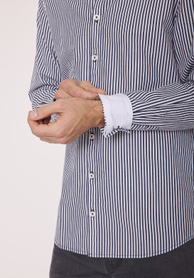 Chemise manches longues homme rayée bleu marine Chemise manches longues homme rayée bleu marine