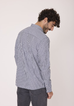 Chemise manches longues homme rayée bleu marine