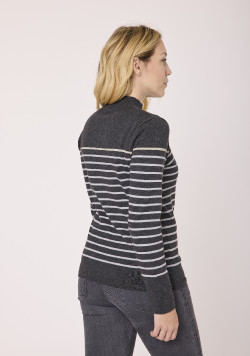 Pull marin femme gris foncé col montant