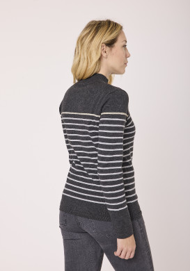 Pull marin femme gris foncé col montant Pull marin femme gris foncé col montant