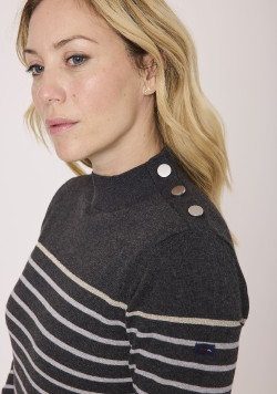 Pull marin femme gris foncé col montant