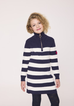 Robe pull fille rayures bleu marine