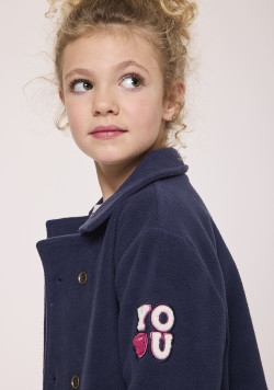Veste caban fille en polaire bleu marine