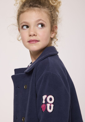 Veste caban fille en polaire bleu marine