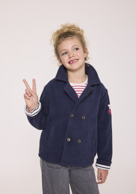 Veste caban fille en polaire bleu marine