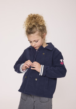 Veste caban fille en polaire bleu marine