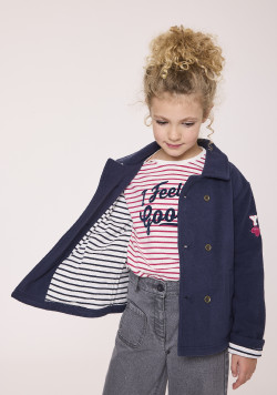 Veste caban fille en polaire bleu marine