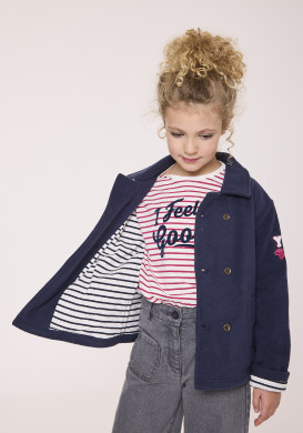 Veste caban fille en polaire bleu marine