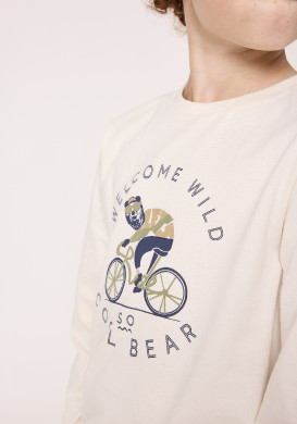 T-shirt manches longues garçon beige avec imprimé
