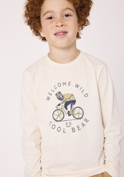 T-shirt manches longues garçon beige avec imprimé