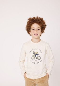 T-shirt manches longues garçon beige avec imprimé