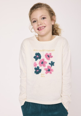 T-shirt manches longues fille beige avec imprimé