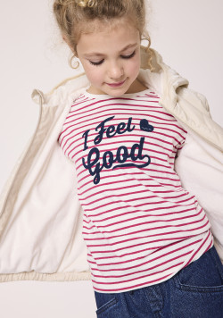 Marinière manches longues rose 100% coton Fille