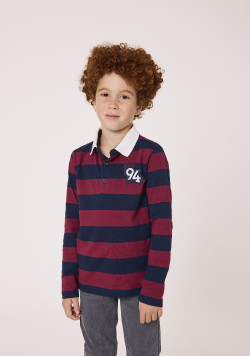 Polo manches longues 100% coton rayé bordeaux Garçons