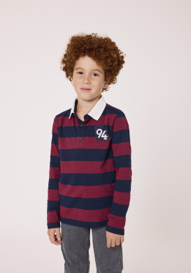 Polo manches longues 100% coton rayé bordeaux Garçons Polo manches longues 100% coton rayé bordeaux Garçons