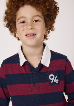 Polo manches longues 100% coton rayé bordeaux Garçons