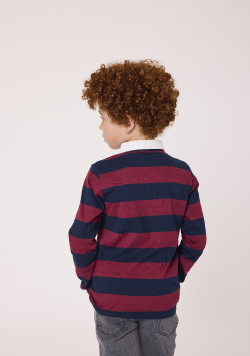 Polo manches longues 100% coton rayé bordeaux Garçons