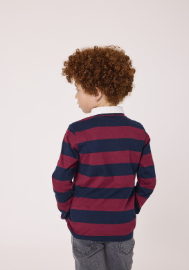 Polo manches longues 100% coton rayé bordeaux Garçons Polo manches longues 100% coton rayé bordeaux Garçons