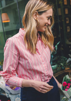 Chemise rayée manches longues femme rose