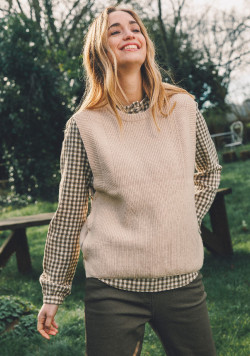 Pull sans manches femme beige