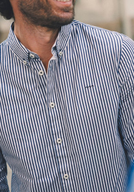 Chemise manches longues homme rayée bleu marine Chemise manches longues homme rayée bleu marine