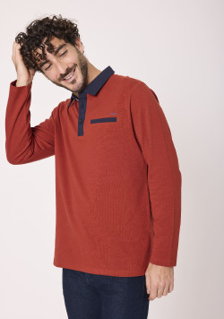 Polo manches longues homme 100% coton rouille