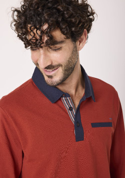 Polo manches longues homme 100% coton rouille