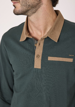 Polo manches longues homme 100% coton vert