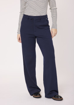 Pantalon large femme en maille bleu marine