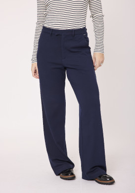 Pantalon large femme en maille bleu marine