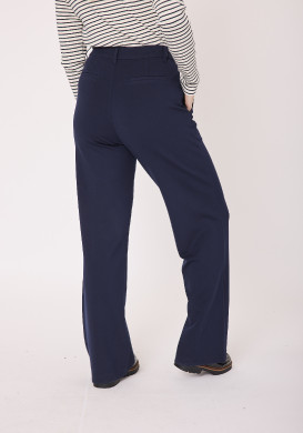 Pantalon large femme en maille bleu marine