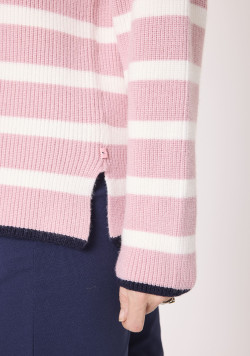 Pull col roulé femme rayé rose et blanc