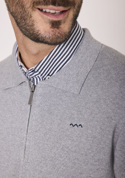 Gilet zippé homme col façon chemise gris