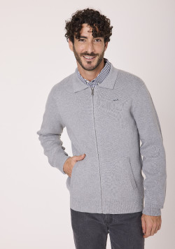 Gilet zippé homme col façon chemise gris