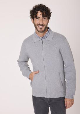 Gilet zippé homme col façon chemise gris Gilet zippé homme col façon chemise gris