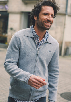 Gilet zippé homme col façon chemise gris