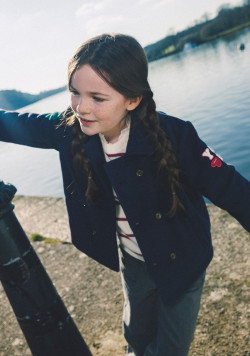 Veste caban fille en polaire bleu marine